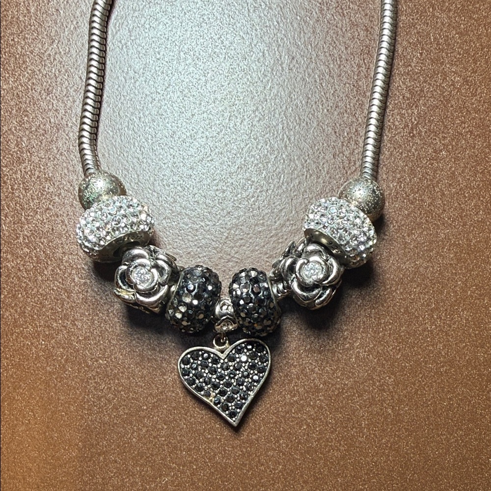 Silver and Black Heart Charm Necklace - Picture 3 of 5